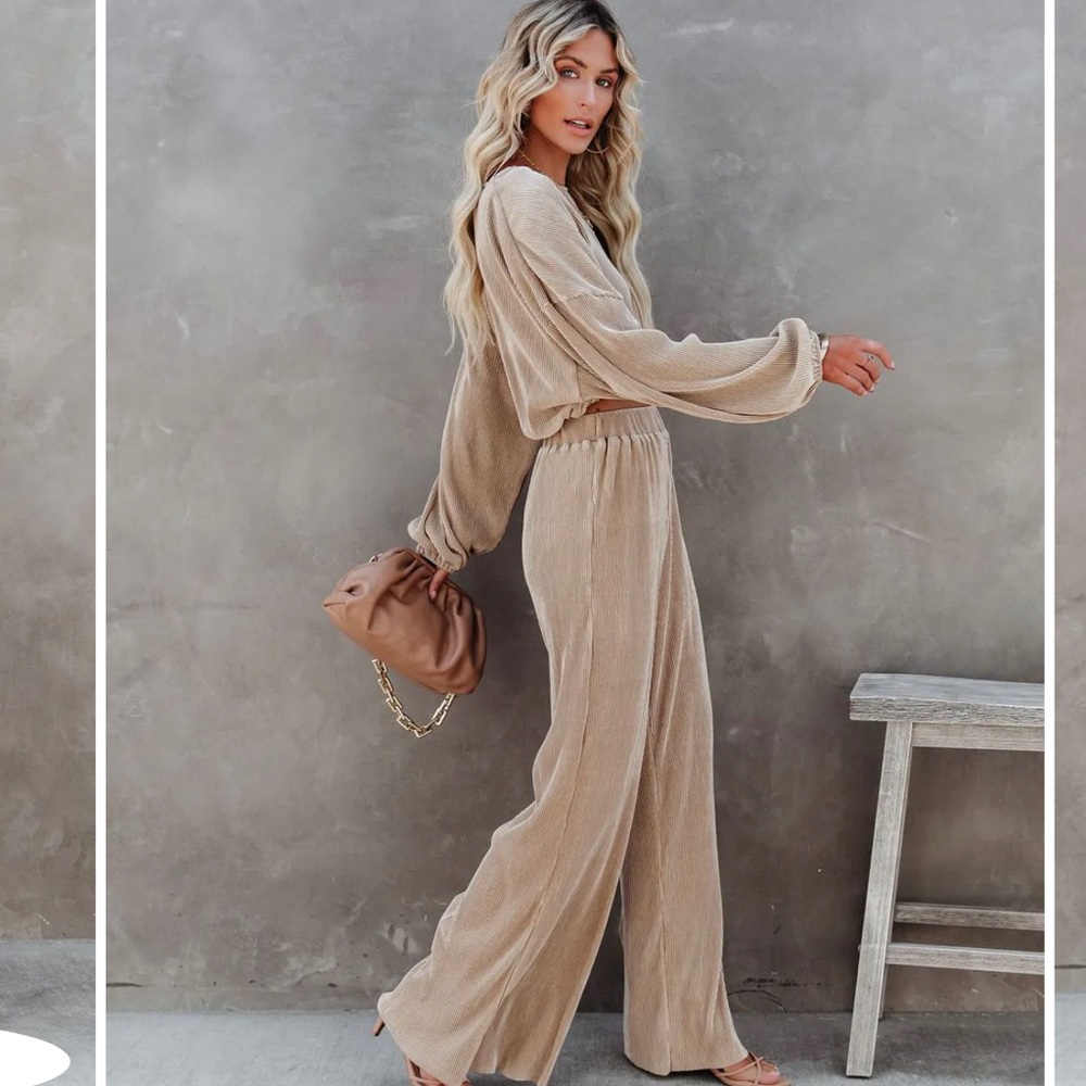 SWIFT HIGH RISE PLISSE TOP & PANTS - TAUPE (M)